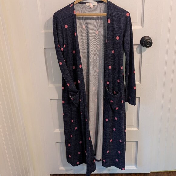 LuLaRoe Sarah Cardigan, size S, new but without tags, Navy with pink polka-dots - Picture 1 of 5